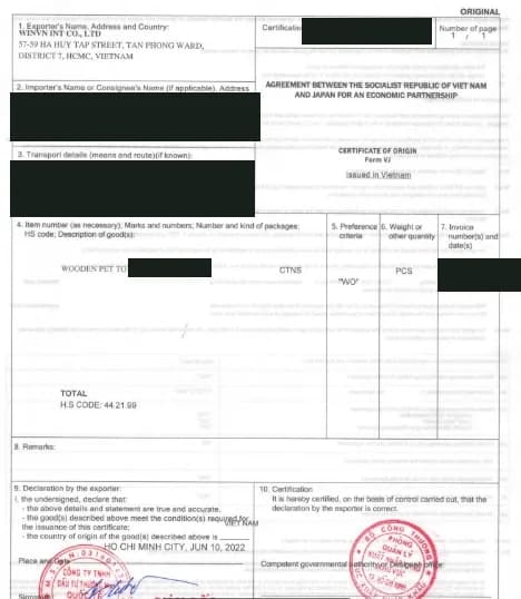 Certificate of Origin