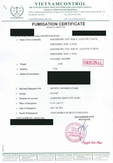 Fumigation Certificate